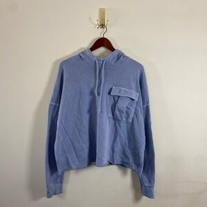Sonoma Cropped Light Blue Hoodie Sweatshirt Large Raw Hem Athleisure Loungewear